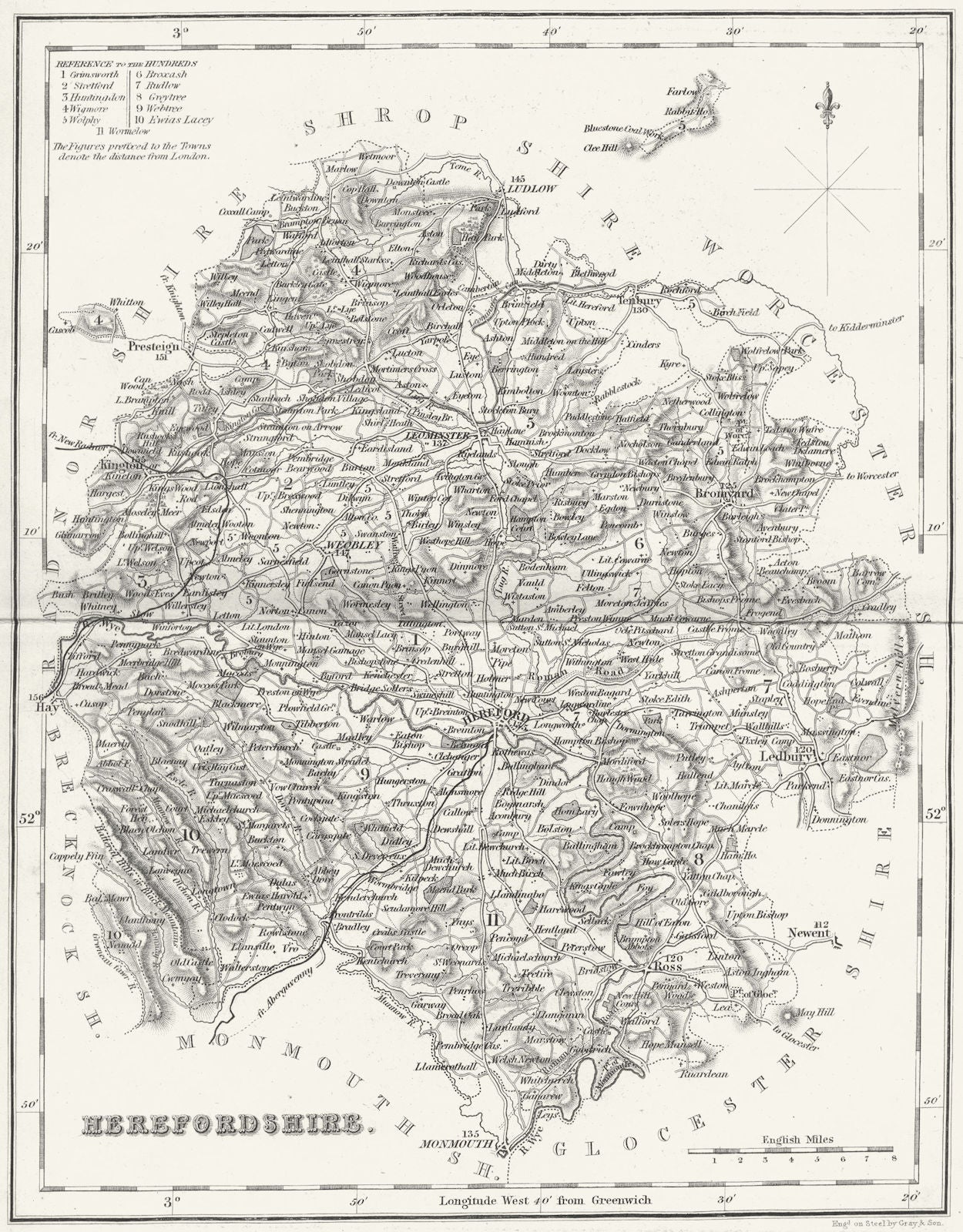 HEREFORD. Herefordshire. Fullarton 1844 old antique vintage map plan chart